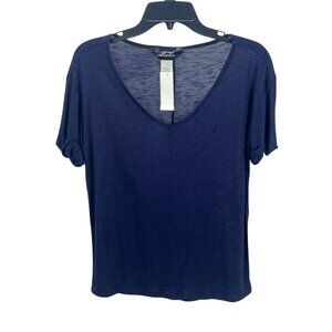 Mixxologyl Womens V-Neck Short Sleeve T-Shirt Blue Size M Rayon Summer Casual
